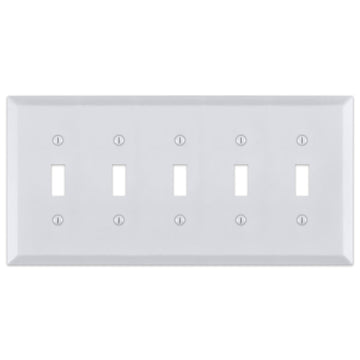 Century Bright White - 5 Toggle Wallplate