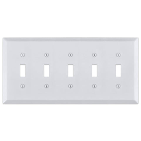 Century Bright White - 5 Toggle Wallplate