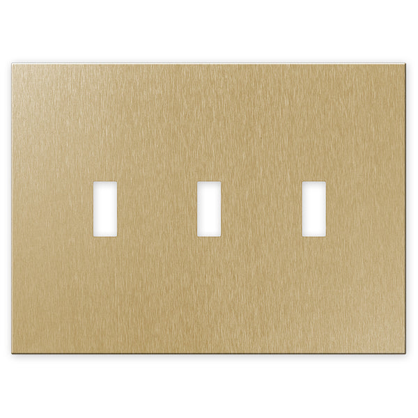 Screwless Oversized Brushed Gold - 3 Toggle Wallplate