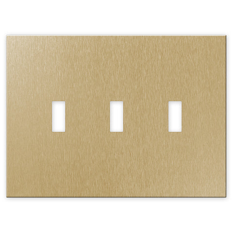 Screwless Oversized Brushed Gold - 3 Toggle Wallplate