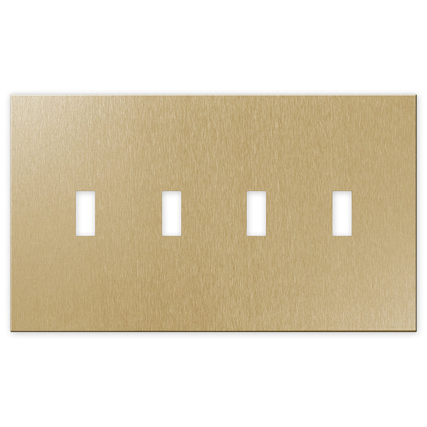 Screwless Oversized Brushed Gold - 4 Toggle Wallplate