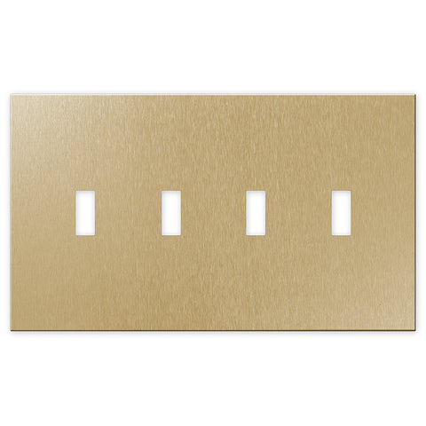 Screwless Oversized Brushed Gold - 4 Toggle Wallplate