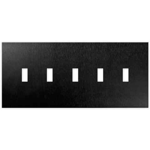 Screwless Brushed Black - 5 Toggle Wallplate