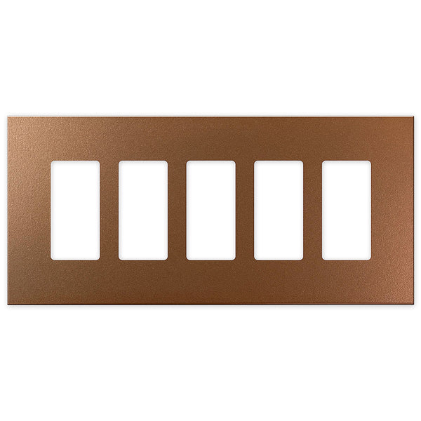 Screwless Oversized Brushed Copper - 5 Rocker Wallplate