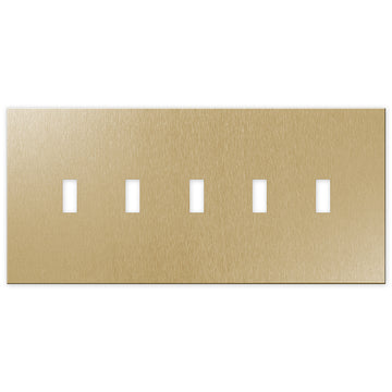 Screwless Oversized Brushed Gold - 5 Toggle Wallplate
