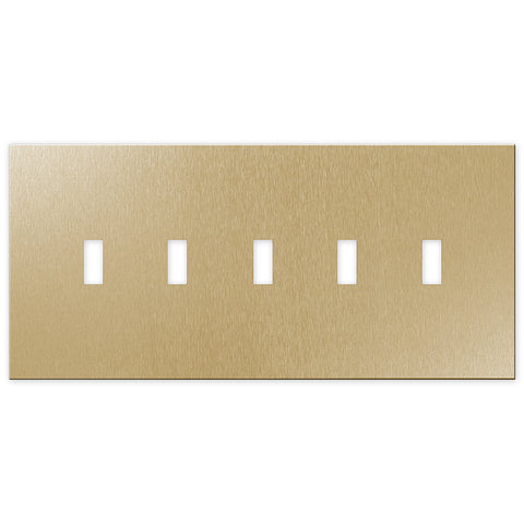 Screwless Oversized Brushed Gold - 5 Toggle Wallplate