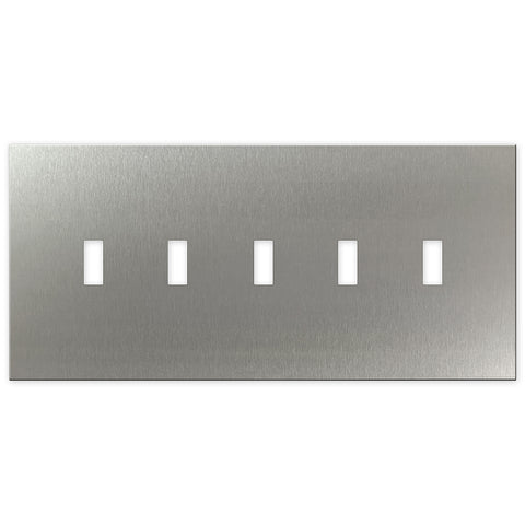 Screwless Oversized Stainless Steel - 5 Toggle Wallplate