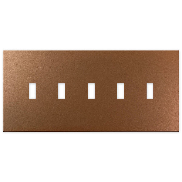 Screwless Oversized Brushed Copper - 5 Toggle Wallplate