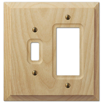 Baker Unfinished Alder Wood - 1 Toggle / 1 Rocker Wallplate - Wallplate Warehouse 180TR 070686175347 1 Toggle / 1 Rocker