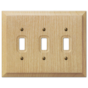 Baker Unfinished Alder Wood - 3 Toggle Wallplate - Wallplate Warehouse 180TTT 070686175194 3 Toggle