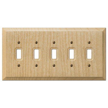Baker Unfinished Alder Wood - 5 Toggle Wallplate - Wallplate Warehouse 180T5 - B 070686580110 5 Toggle