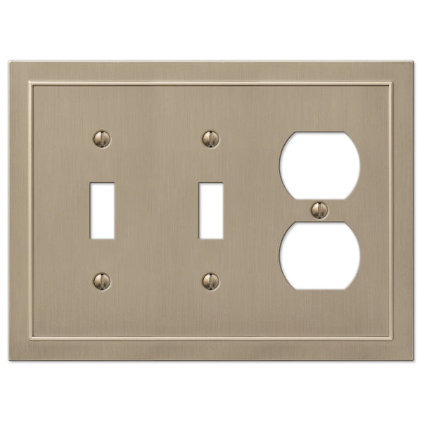 Bethany Brushed Bronze Cast - 2 Toggle / 1 Duplex Wallplate - Wallplate Warehouse 57TTDBZ 070686583579 2 Toggle / 1 Duplex