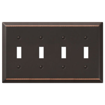 Century Aged Bronze Steel - 4 Toggle Wallplate - Wallplate Warehouse 163T4DB 070686556863 4 Toggle