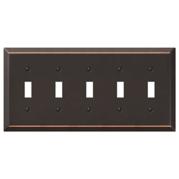 Century Aged Bronze Steel - 5 Toggle Wallplate - Wallplate Warehouse 163T5DB 070686579831 5 Toggle