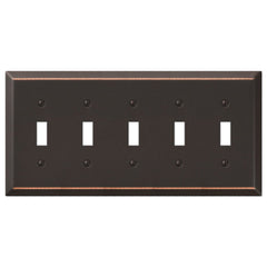 Century Aged Bronze Steel - 5 Toggle Wallplate