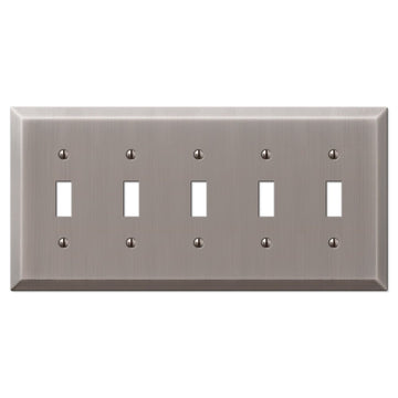 Century Antique Nickel Steel - 5 Toggle Wallplate - Wallplate Warehouse 163T5AN 070686574485 5 Toggle
