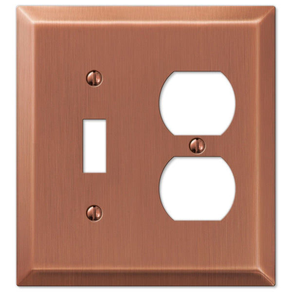 Century Brushed Copper Steel - 1 Toggle / 1 Duplex Wallplate - Wallplate Warehouse 163TDAC 070686569412 1 Toggle / 1 Duplex
