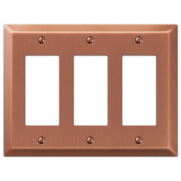 Century Brushed Copper Steel - 3 Rocker Wallplate - Wallplate Warehouse 163RRRAC 070686569450 3 Rocker