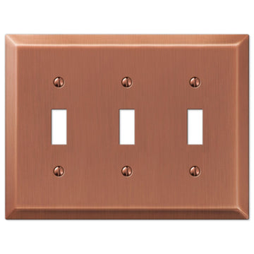 Century Brushed Copper Steel - 3 Toggle Wallplate - Wallplate Warehouse 163TTTAC 070686569443 3 Toggle