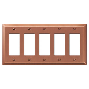 Century Brushed Copper Steel - 5 Rocker Wallplate - Wallplate Warehouse 163R5AC 070686578513 5 Rocker