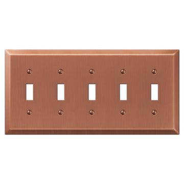 Century Brushed Copper Steel - 5 Toggle Wallplate - Wallplate Warehouse 163T5AC 070686578506 5 Toggle