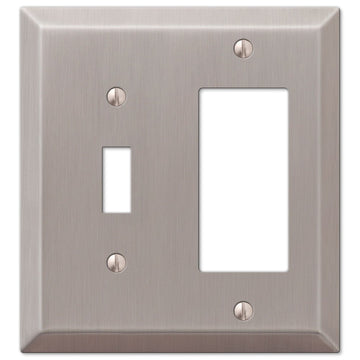 Century Brushed Nickel Steel - 1 Toggle / 1 Rocker Wallplate - Wallplate Warehouse 163TRBN 070686569368 1 Toggle / 1 Rocker