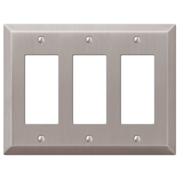 Century Brushed Nickel Steel - 3 Rocker Wallplate - Wallplate Warehouse 163RRRBN 070686569399 3 Rocker
