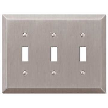 Century Brushed Nickel Steel - 3 Toggle Wallplate - Wallplate Warehouse 163TTTBN 070686569382 3 Toggle