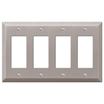 Century Brushed Nickel Steel - 4 Rocker Wallplate - Wallplate Warehouse 163R4BN 070686574577 4 Rocker