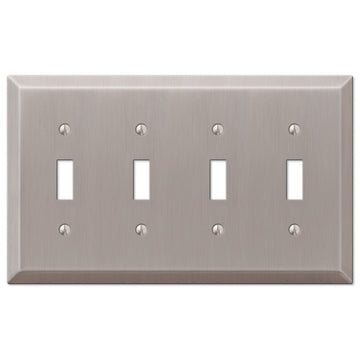 Century Brushed Nickel Steel - 4 Toggle Wallplate - Wallplate Warehouse 163T4BN 070686574560 4 Toggle