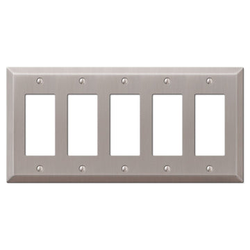 Century Brushed Nickel Steel - 5 Rocker Wallplate - Wallplate Warehouse 163R5BN 070686574591 5 Rocker
