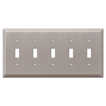 Century Brushed Nickel Steel - 5 Toggle Wallplate - Wallplate Warehouse 163T5BN 070686574584 5 Toggle