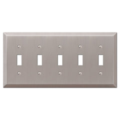Century Brushed Nickel Steel - 5 Toggle Wallplate