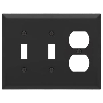 Century Matte Black Steel - 2 Toggle/1 Duplex - Wallplate Warehouse 163TTDMB - B 070686020319 3 Rocker