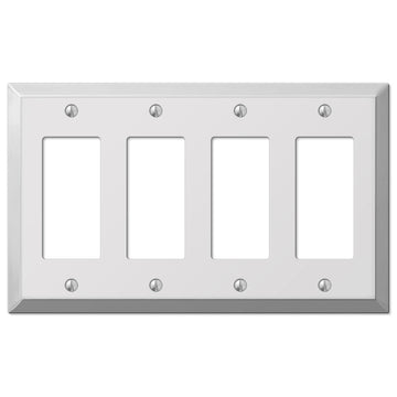 Century Polished Chrome Steel - 4 Rocker Wallplate - Wallplate Warehouse 161R4 070686555187 4 Rocker