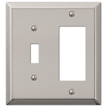 Century Polished Nickel Steel - 1 Toggle / 1 Rocker Wallplate - Wallplate Warehouse 163TRPN 070686574195 1 Toggle / 1 Rocker