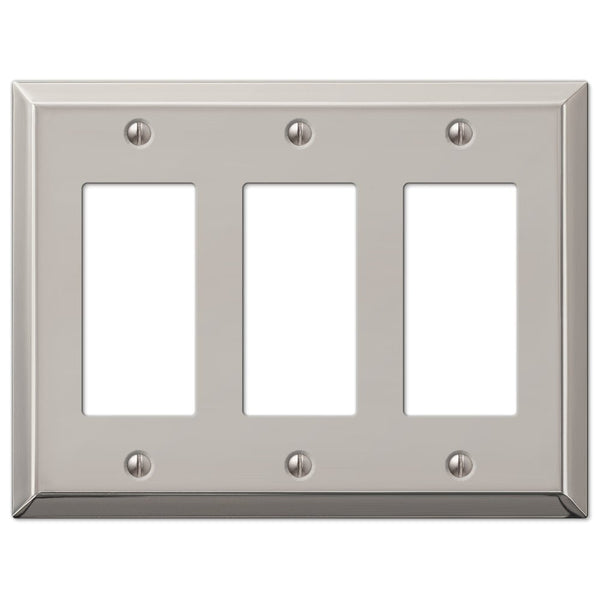 Century Polished Nickel Steel - 3 Rocker Wallplate - Wallplate Warehouse 163RRRPN 070686574263 3 Rocker