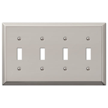 Century Polished Nickel Steel - 4 Toggle Wallplate - Wallplate Warehouse 163T4PN 070686574270 4 Toggle