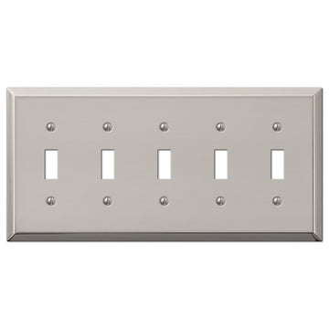 Century Polished Nickel Steel - 5 Toggle Wallplate - Wallplate Warehouse 163T5PN 070686574294 5 Toggle