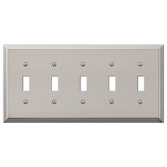 Century Polished Nickel Steel - 5 Toggle Wallplate