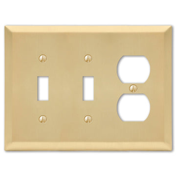 Century Satin Brass Steel - 2 Toggle / 1 Duplex Wallplate - Wallplate Warehouse 163TTDSB 070686586747 2 Toggle / 1 Duplex