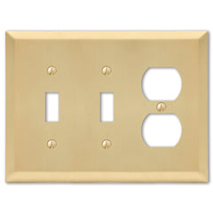 Century Satin Brass Steel - 2 Toggle / 1 Duplex Wallplate