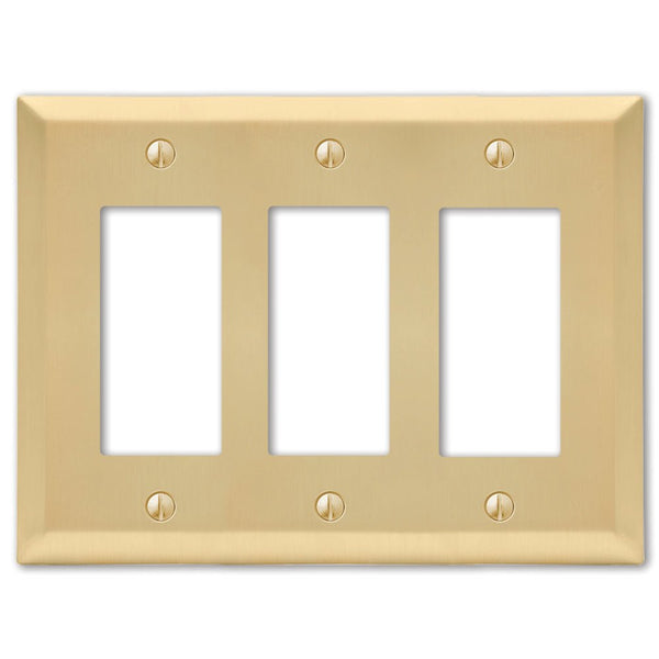 Century Satin Brass Steel - 3 Rocker Wallplate - Wallplate Warehouse 163RRRSB 070686586761 3 Rocker