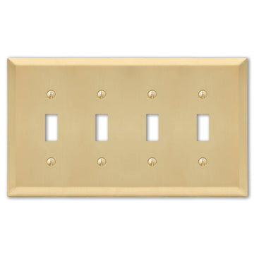 Century Satin Brass Steel - 4 Toggle Wallplate - Wallplate Warehouse 163T4SB 070686586709 4 Toggle