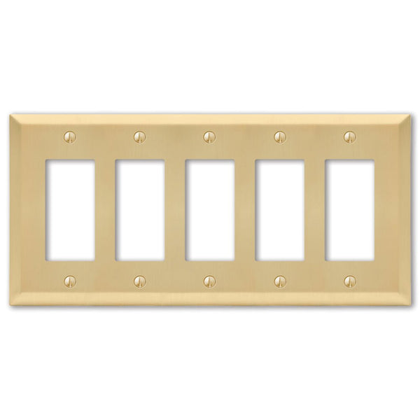 Century Satin Brass Steel - 5 Rocker Wallplate - Wallplate Warehouse 163R5SB 070686586785 5 Rocker