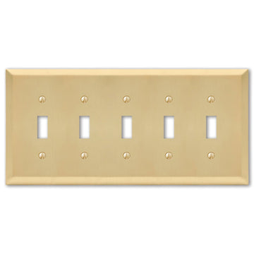 Century Satin Brass Steel - 5 Toggle Wallplate - Wallplate Warehouse 163T5SB 070686586716 5 Toggle