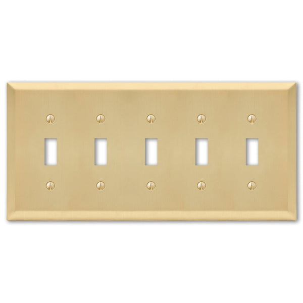 Century Satin Brass Steel - 5 Toggle Wallplate - Wallplate Warehouse 163T5SB 070686586716 5 Toggle