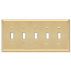 Century Satin Brass Steel - 5 Toggle Wallplate