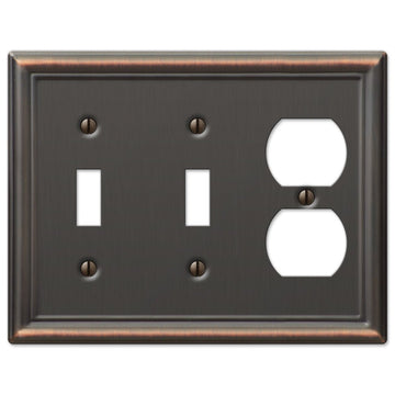 Chelsea Aged Bronze Steel - 2 Toggle / 1 Duplex Wallplate - Wallplate Warehouse 149TTDDB 070686559925 2 Toggle / 1 Duplex