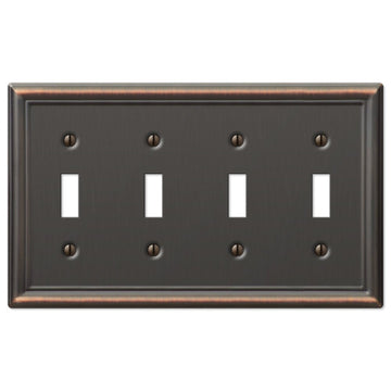Chelsea Aged Bronze Steel - 4 Toggle Wallplate - Wallplate Warehouse 149T4DB 070686559819 4 Toggle